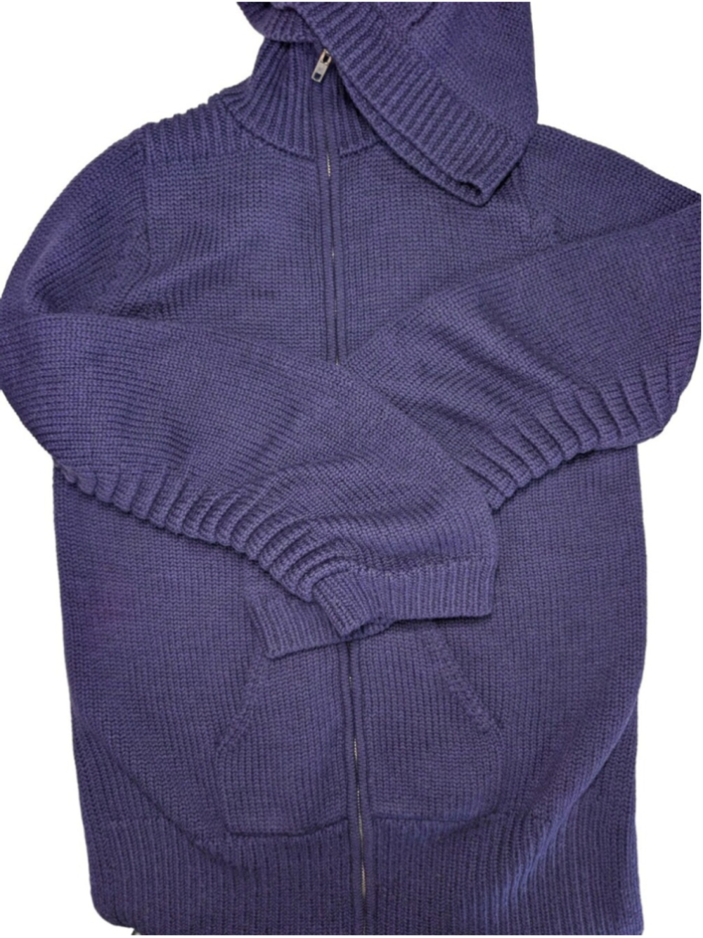 Zero + Maria Cornejo Merino Wool Hooded Zip Cardigan Purple Ruched S - Picture 9 of 16